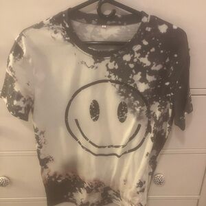 Black and White Tie-Dye Smiley Face T-Shirt